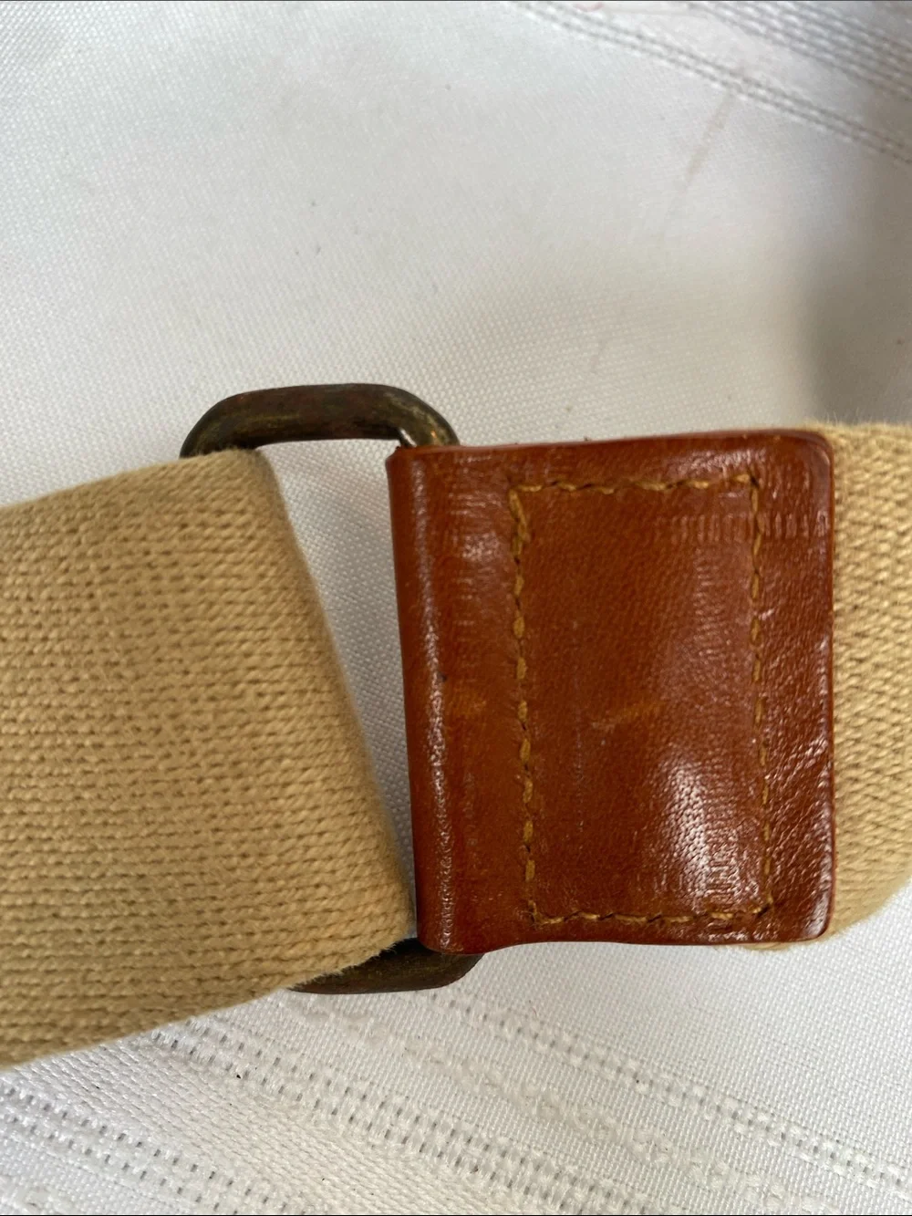 Vintage Giordano Canvas Messenger Bag with Brown Leather Trim - Beige